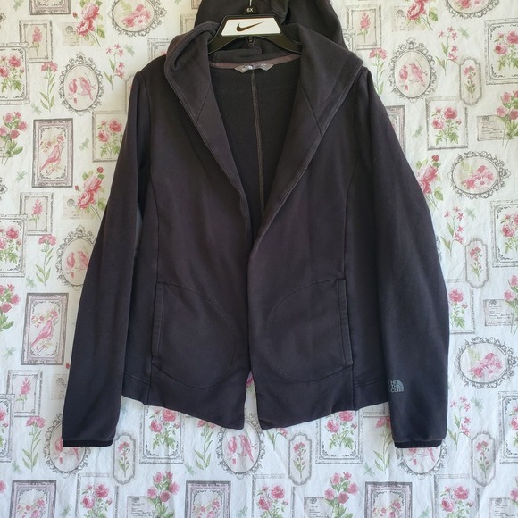 North Face Open Hoodie Sweat Jacket Women's Small Black Thumbholes Pockets - Picture 1 of 5